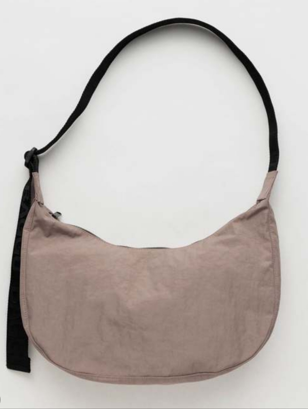 Baggu Medium Crescent Nylon Crossbody Logo Strap Bag Purse Taupe Dusty Rose Pink